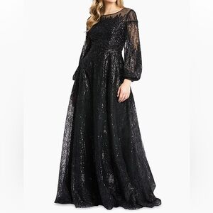 Mac Duggal black sequin dress 18